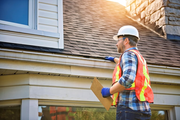 Man inspecting house roof